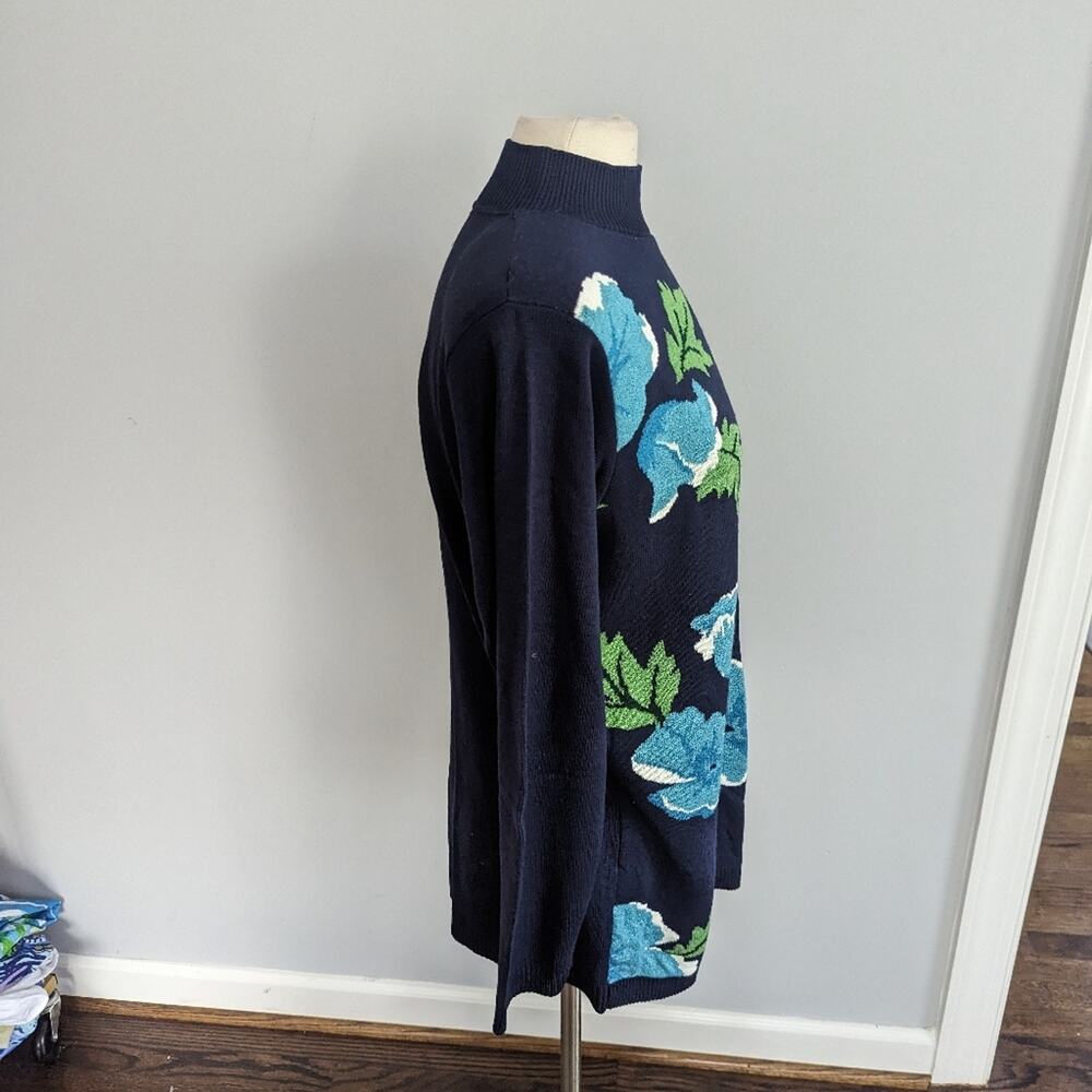 Vintage Alfred Dunner Navy Blue with White Flowers Size Small Shoulderpads 90s - Picture 3 of 6